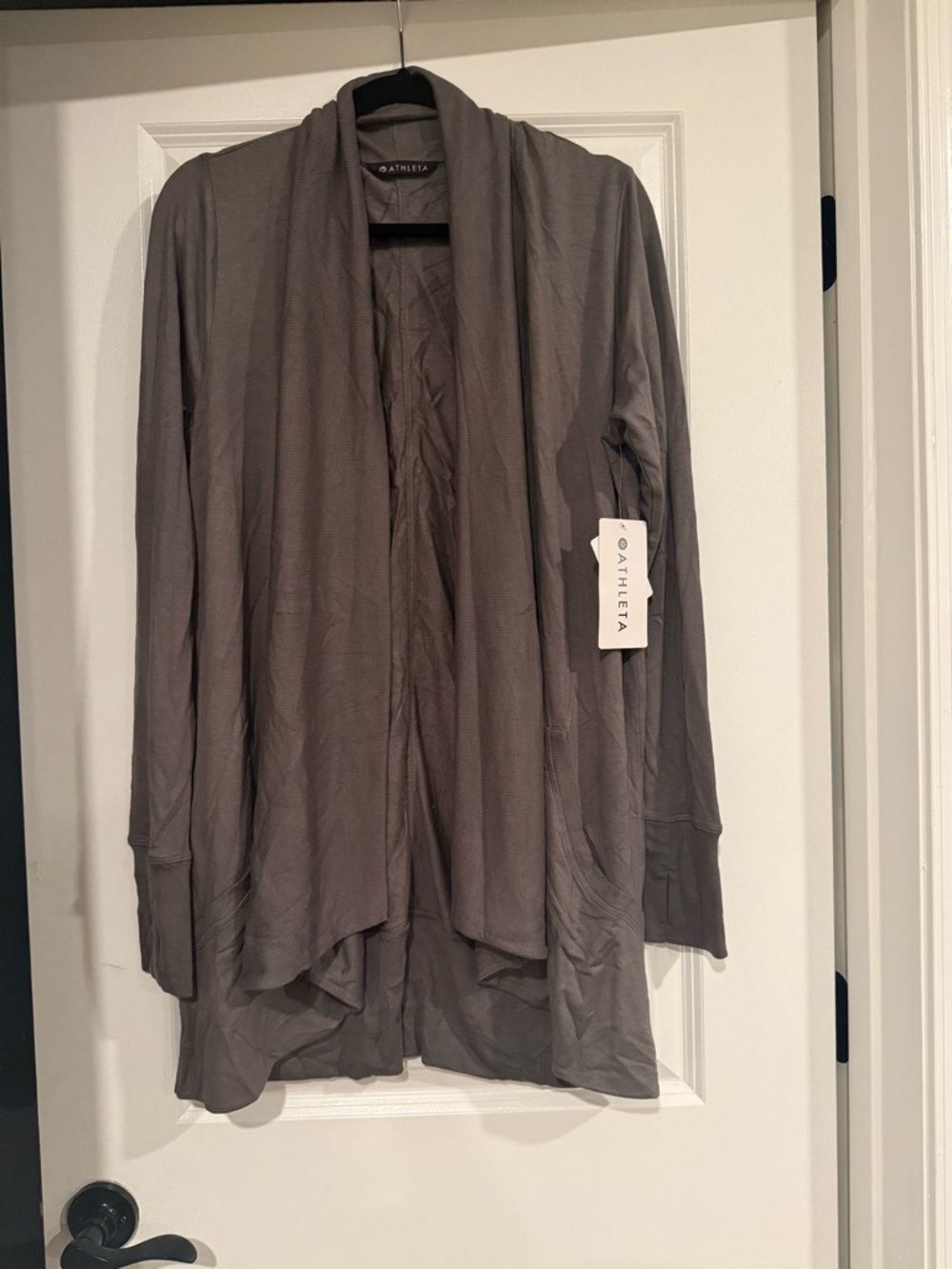 Athleta Gray Ribbed Open-Front Cardigan - Picture 2 of 2